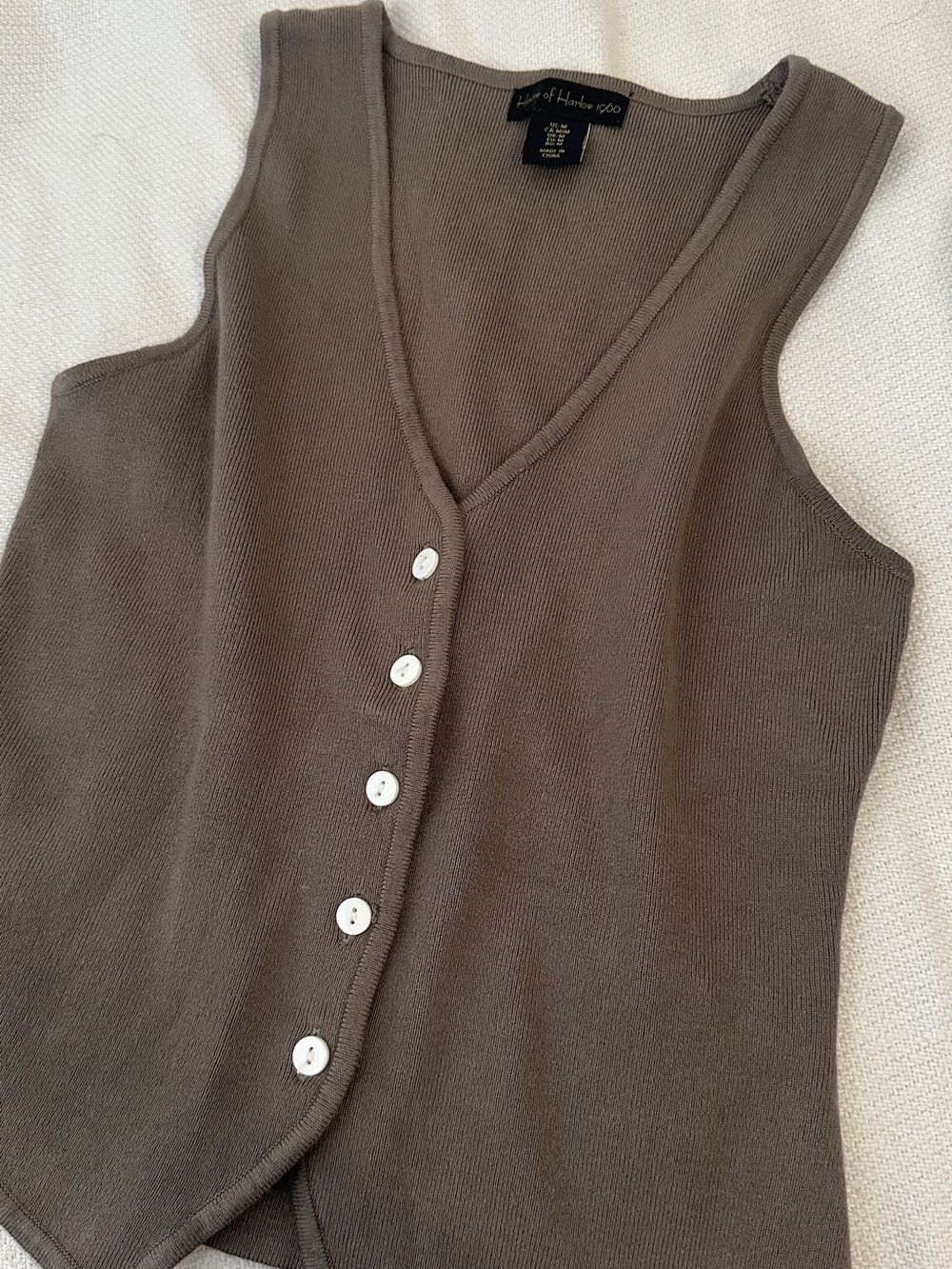 House of Harlow Knitted Button-Front Sleeveless Top - Taupe